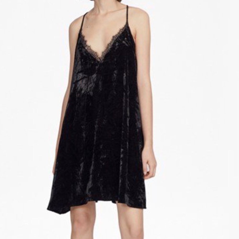 French connection Black velvet lace V Neck cocktail spaghetti strap dress 4